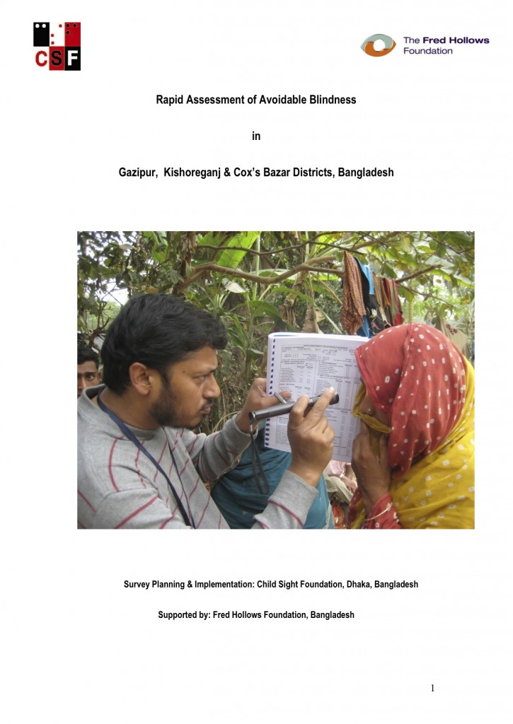 Rapid Assessment of Avoidable Blindness in Gazipur, Kishoreganj & Cox’s Bazar Districts, Bangladesh COVER IMAGE